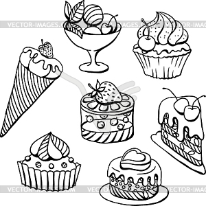 Set of cakes in black.  - vector clipart