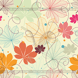 Бесшовный фон с осенними листьями в стиле ретро - векторный клипарт / векторное изображение