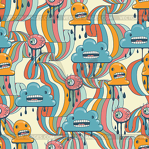 Monsters modern seamless pattern in retro style - vector image