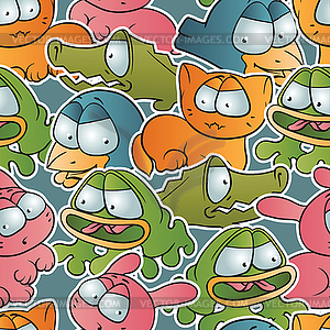 Vintage seamless pattern with cartoon animals - royalty-free vector clipart