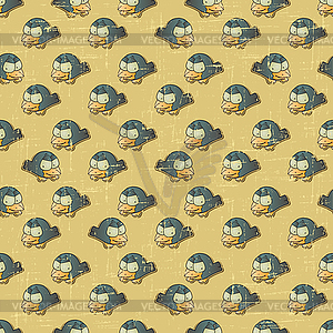 Vintage seamless pattern with cartoon birds - vector clipart