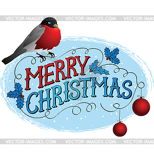 Bird on tree in winter. Christmas greeting card - vector clipart