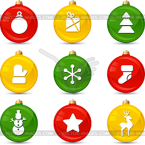 Set of Christmas icons on collor balls - vector clipart