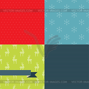Set of 4 Christmas and New Year seamless patterns - color vector clipart