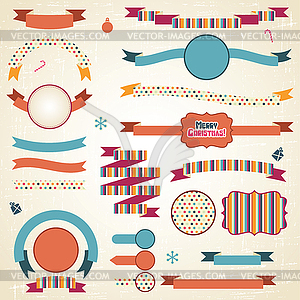 Set of retro ribbons and labels with Christmas - vector image