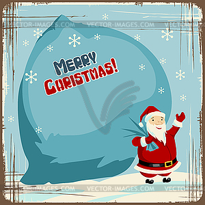 Christmas background with Santa holding big bag of - vector clip art