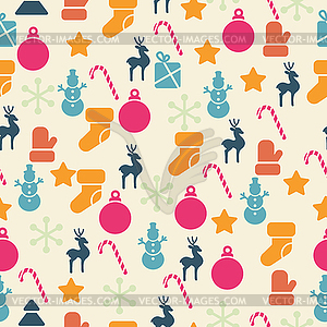 Seamless pattern with retro Christmas icons - vector clipart