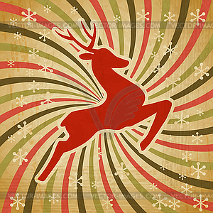 Christmas background with jumping stylized deer - vector image