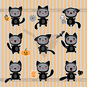 Kawaii collection of Halloween-related objects and - vector clipart