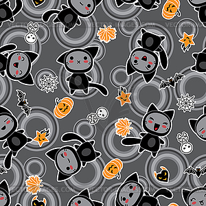 Kawaii background of Halloween-related objects - vector image