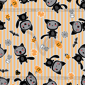 Kawaii background of Halloween-related objects and - vector image