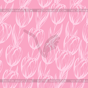 Seamless pattern with pink tulips. background - vector clipart