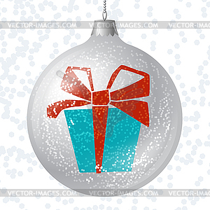 Merry Christmas card with brilliant glossy ball - vector clipart