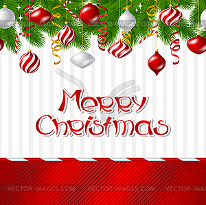 Merry Christmas background with glossy balls - vector image