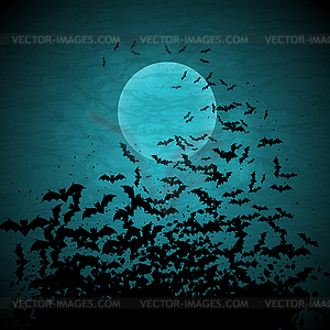 Хэллоуин фон с Луны и летучие мыши - изображение векторного клипарта