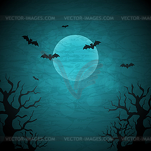 Halloween background with moon and bats - vector clip art