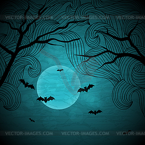 Halloween background with moon and bats - vector clipart / vector image