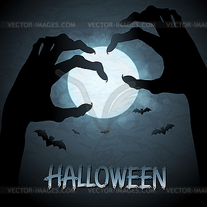 Halloween background with zombies and moon - vector image
