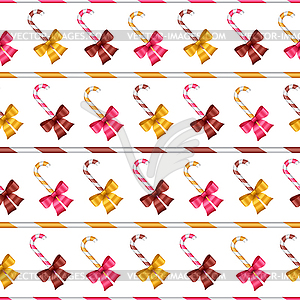 Valentine seamless pattern of glossy bows and sweets - vector image