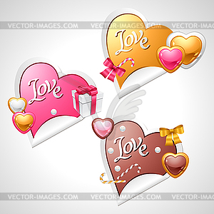 Valentine`s Day stickers. Origami speech bubble - vector image