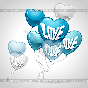 Background with flying balloons in shape of heart - vector clipart / vector image