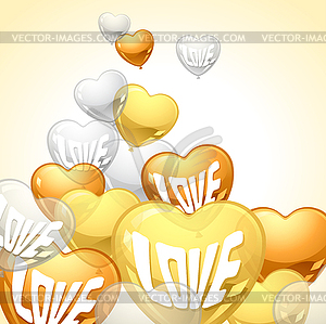 Background with flying balloons in shape of heart - vector clipart