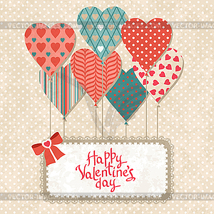 Background with balloons in shape of heart and - vector image