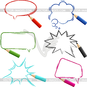 Set of hand-drawn speech bubbles with pencils - vector image