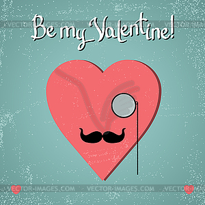 Valentine card with glasses, heart and mustache - vector image