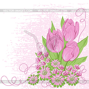 Design card of tulips. (Flower background) - stock vector clipart