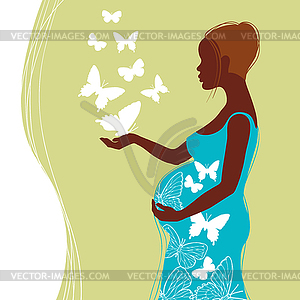 Silhouette of pregnant woman with flowers.  - vector image