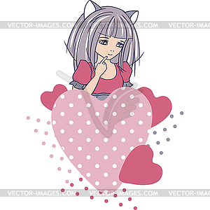 Manga style girls with hearts. background - vector image