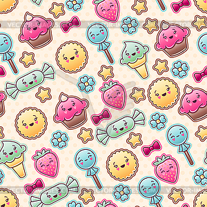 Seamless kawaii child pattern with cute doodles - vector clip art