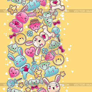 Seamless kawaii child pattern with cute doodles - vector clipart