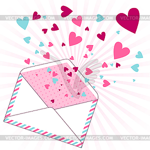 Background with hearts flying out of envelope - vector clipart / vector image