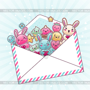 Cute child background with kawaii doodles - vector image