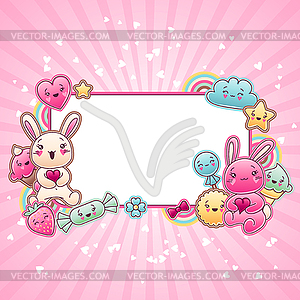 Cute child background with kawaii doodles - vector clip art