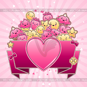 Cute child background with kawaii doodles - vector clipart