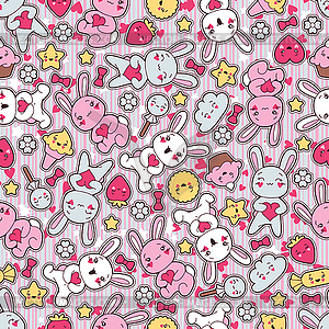 Seamless kawaii child pattern with cute doodles - vector clip art