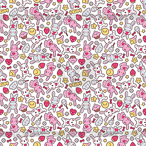 Seamless kawaii child pattern with cute doodles - vector clipart / vector image