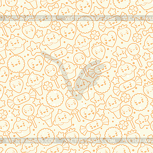 Seamless kawaii pattern with cute cakes - vector clip art