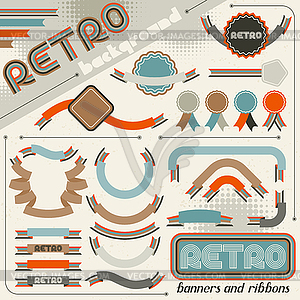 Collection of labels and ribbons in retro vintage - vector image