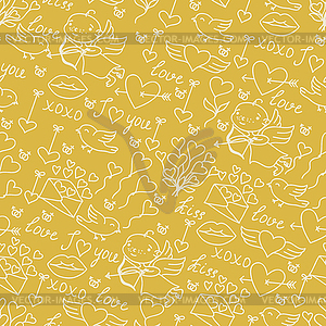 Valentine`s day lovely seamless texture with cute - vector clipart