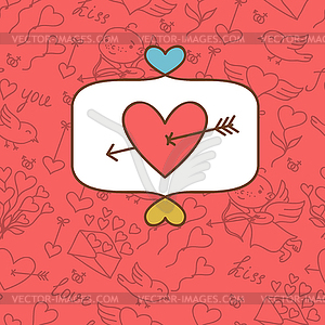 Valentine`s day love postcard with doodles - vector clip art