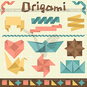 Retro origami set with design elements - vector clipart