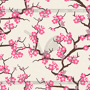 Cherry blossom seamless flowers pattern - vector clip art