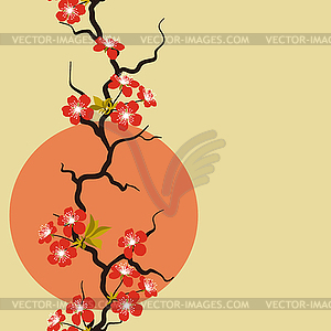 Card with stylized cherry blossom flowers - vector image