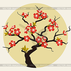 Card with stylized cherry blossom flowers - vector image