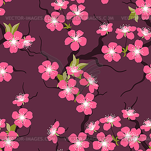 Cherry blossom seamless flowers pattern - vector clipart