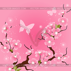 Card with stylized cherry blossom flowers - vector EPS clipart